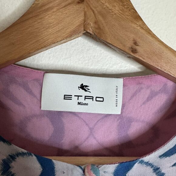 Etro ladies floral print boho butterfly keyhole midi silk dress size 44 us 10 - Picture 9 of 15